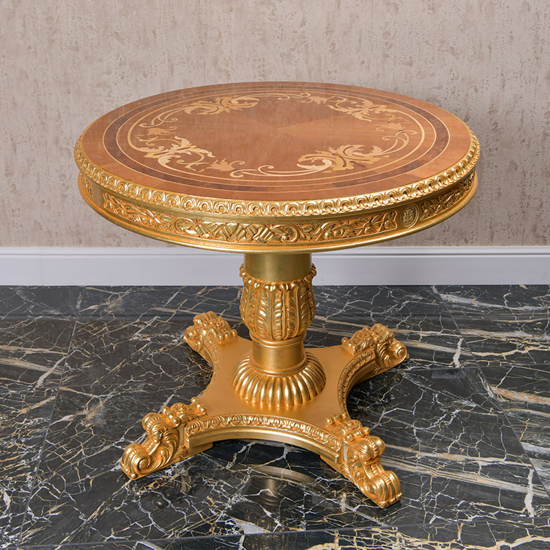 Italian classic wooden round table, Luxury wooden round foyer table, classic luxury design round foyer table