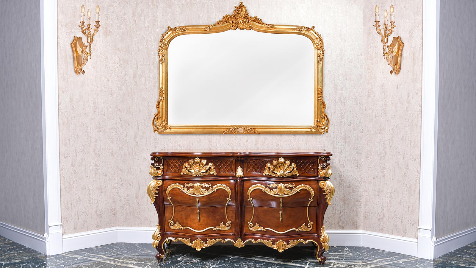 classic luxury sideboard and mirror made in Italy