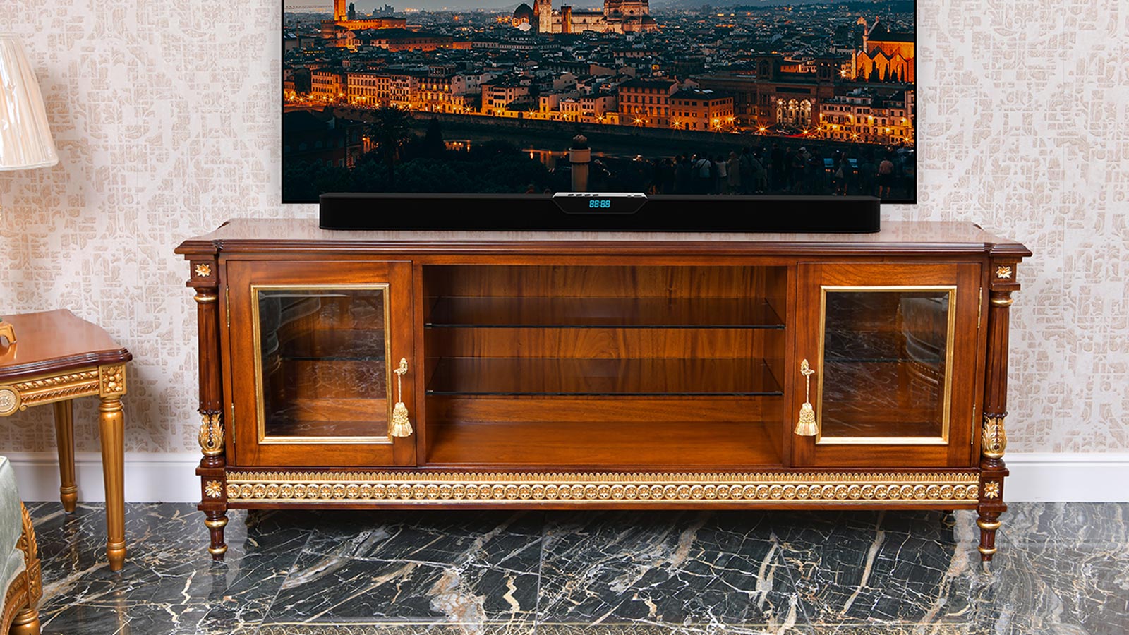 Luxury classic design wooden Tv stand made in Italy- Traditional vintage design tv stand