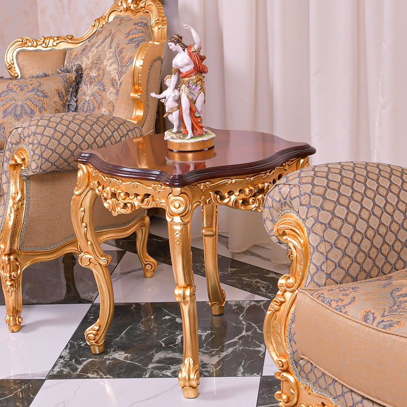 Classic design side table with Top wood and finishing gold leaf