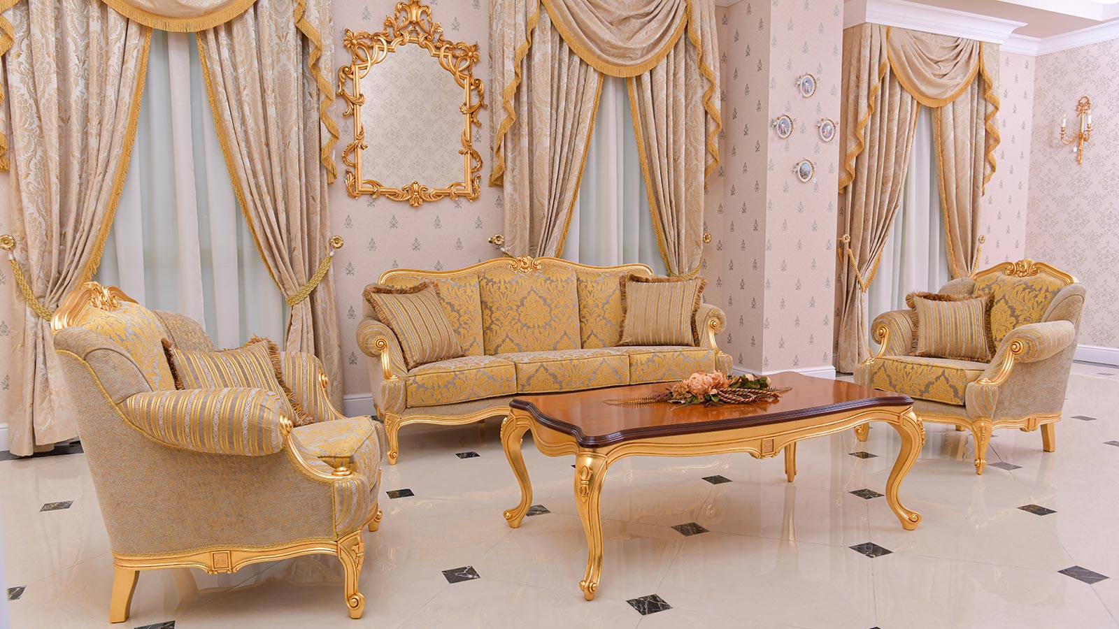 luxury design living room sofa set in yellow fabric