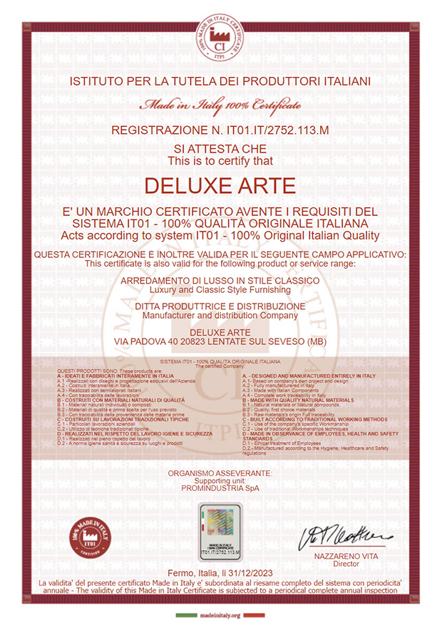 100% Made in Italy certificate