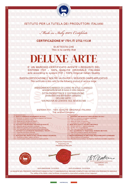 Deluxe Arte Made in Italy Certificate